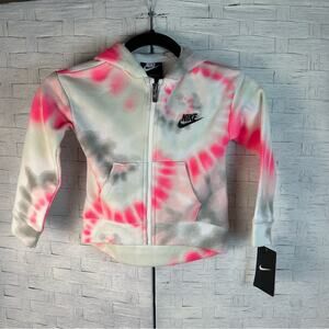 Nike Girl sweatshirt hoodie tie-dye swirl, activewear athleisure pink white gray
